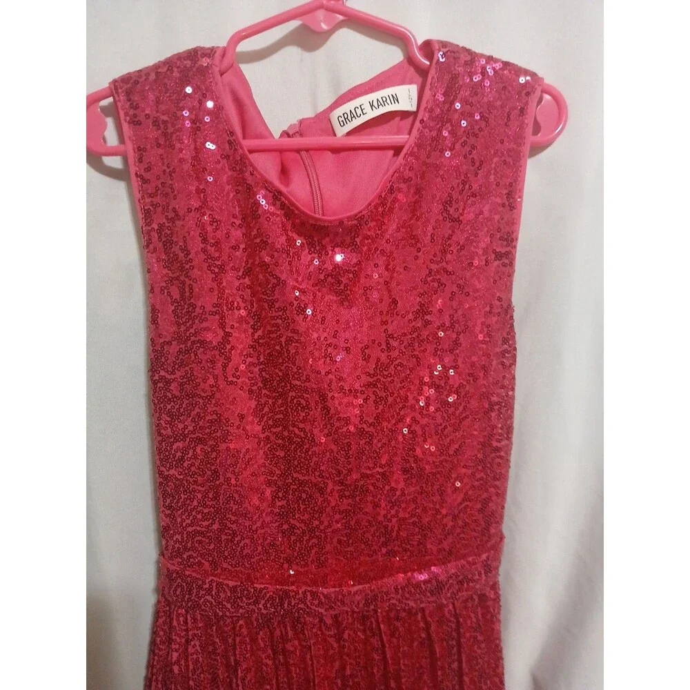 Grace Karin Girls Sequin Dress Sleeveless Prom Party Formal Red Size 12 Year
